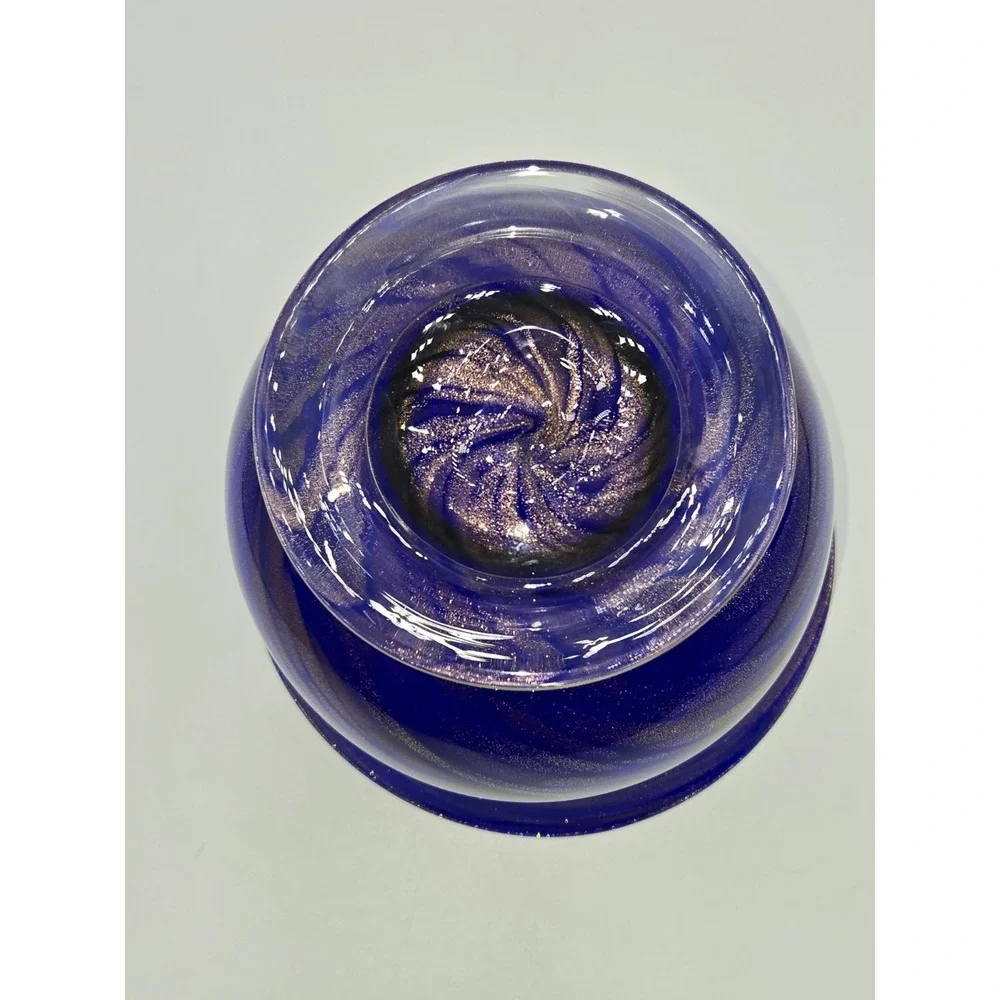 Cobalt Blue Art Glass Pedestal Vase Aventurine Swirl Hand Blown‎ Bowl Form